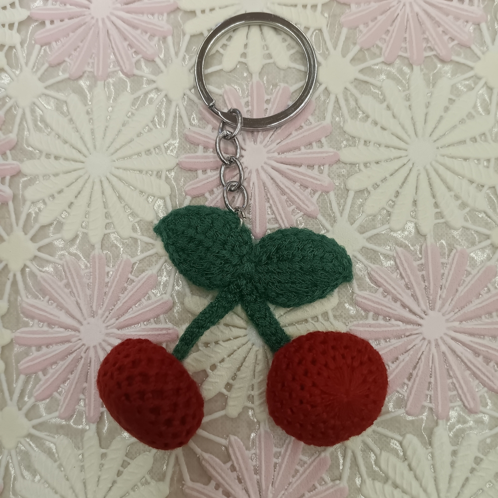 Handcrafted Red Cherry Keychain